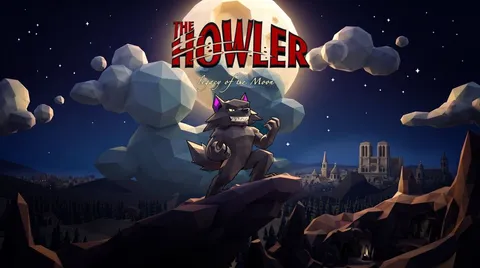 The Howler key art: a werewolf on a cliff under the full moon